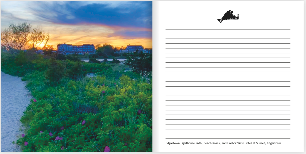 Inside Page sample views of Guest Book with Images of Martha's Vineyard - Path to Edgartown Light with Harbor View Hotel